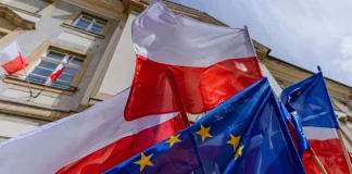 Flags of Poland and the EU