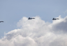 Planes in the sky on the Polish border