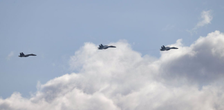 Planes in the sky on the Polish border