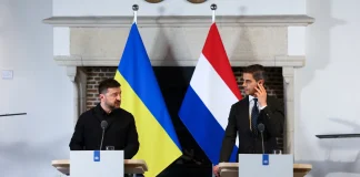 Нідерланди виділили Україні €500 млн на дрони та боєприпаси Президент України Володимир Зеленський та прем’єр-міністр Нідерландів Дік Схоф