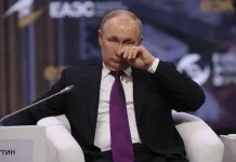 Vladimir Putin during a press conference on new proposals regarding the war in Ukraine.