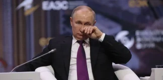 Vladimir Putin during a press conference on new proposals regarding the war in Ukraine.