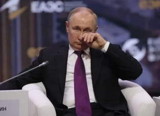 Vladimir Putin during a press conference on new proposals regarding the war in Ukraine.