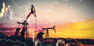 Oil peak: global prices have returned to pre-war levels Oil rigs set against a backdrop of graphs showing falling oil prices, symbolising the decline in prices on the global energy market.