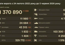 The General Staff of the Armed Forces of Ukraine released statistics on enemy combat losses as of 5 June 2026.