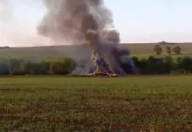 У Іркутській області розбився Ту-22М3 під час навчально-тренувального польоту Палаючий дим над місцем падіння літака Ту-22М3 в Іркутській області РФ