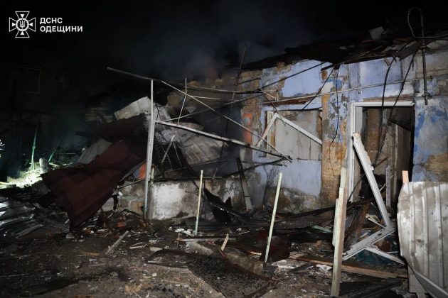 Rescuers eliminate the consequences of a Russian UAV strike on a residential building in Odesa
