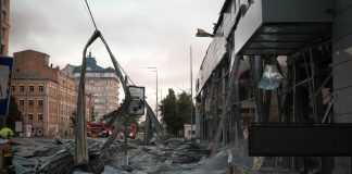 A damaged residential building in Kyiv after shelling on 2 June, causing fires and destruction.