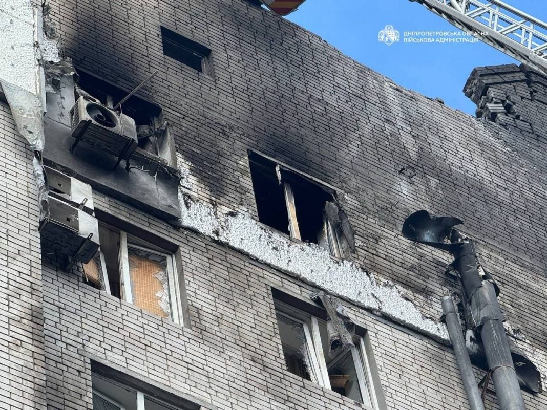 Damaged houses in Dnipro after a Russian strike.