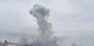 A column of smoke over the port of Constanta in Romania after a powerful explosion.