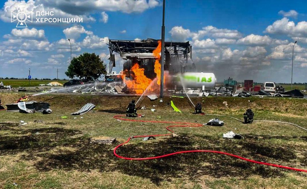 Fire at petrol station after Russian drone strike in Kherson region