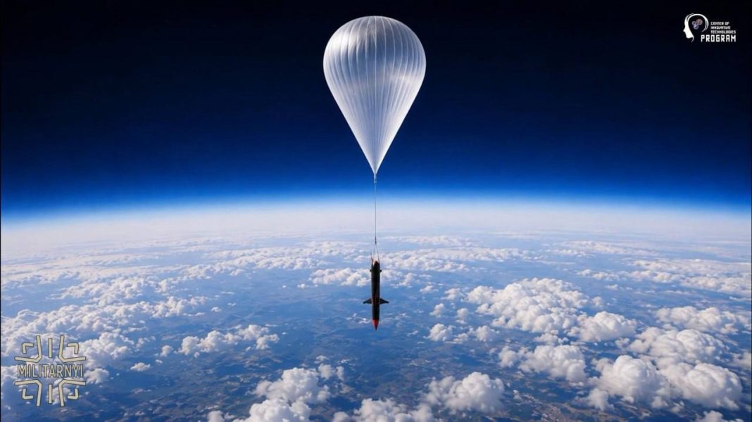 The Ukrainian DART rocket during launch tests from a stratospheric balloon at an altitude of 12–18 km.