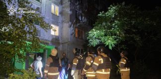 A damaged nine-storey building in Sumy following a drone attack