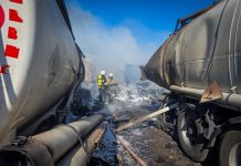 Fire at a car park following Russian strikes in the Bilhorod-Dnistrovskyi district of the Odesa region