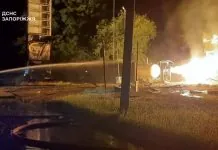 Пожежа на автозаправній станції в Запоріжжі після атаки російського дрону.