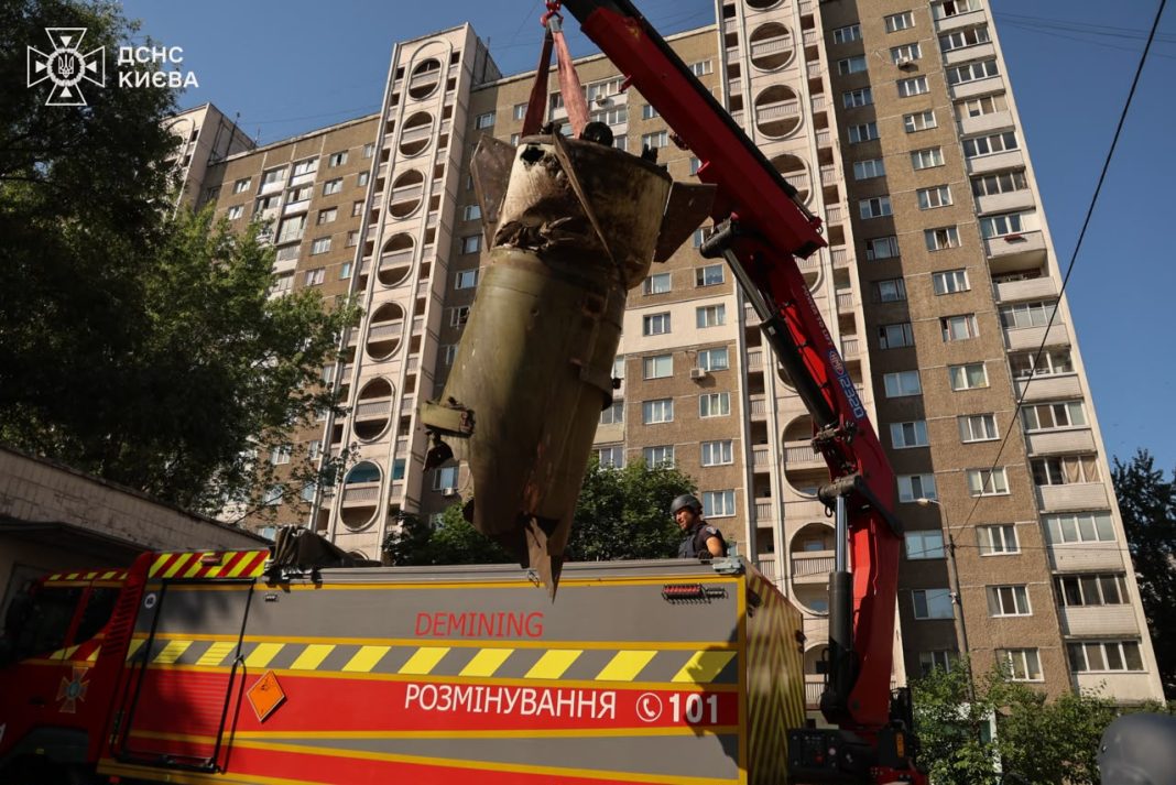 The warhead of a Russian missile fell near a residential building in Kyiv.