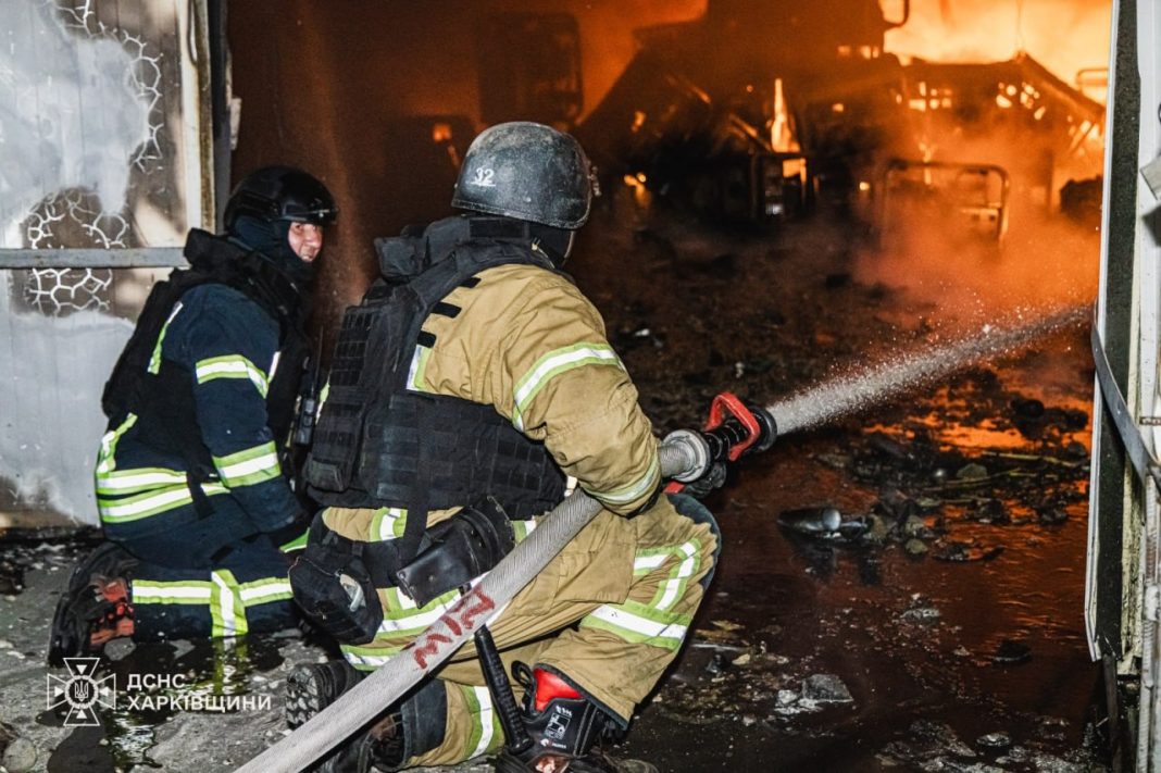 Fire in Kharkiv following a drone attack by the Russian Federation.