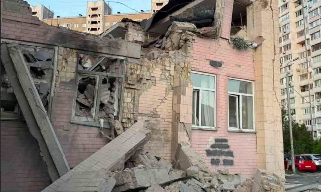 Damaged building of a medical facility after shelling in Kyiv