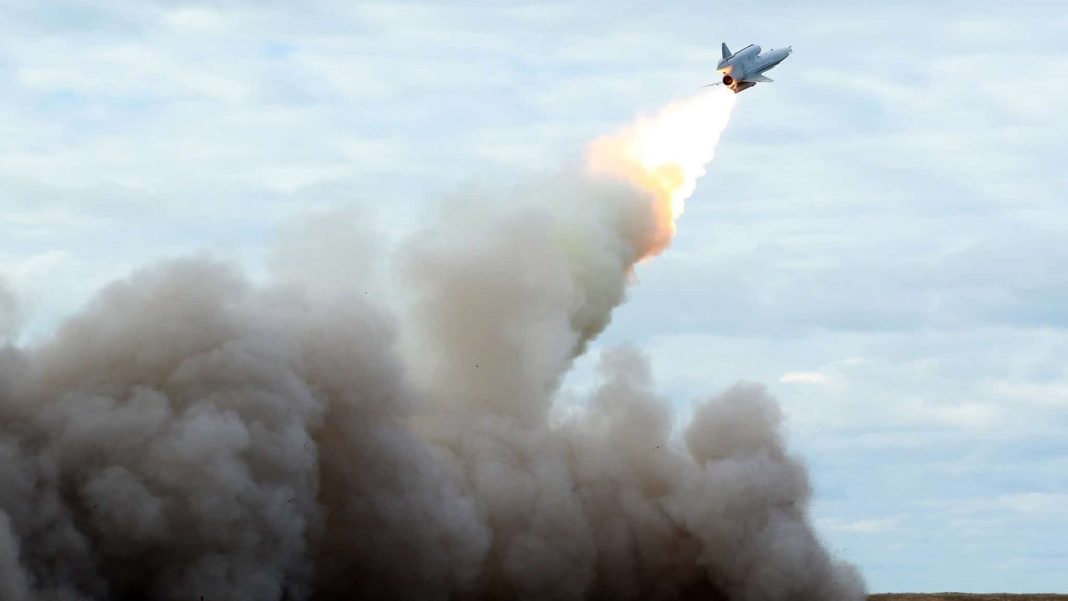 A rocket in the sky Launch of a Ukrainian rocket