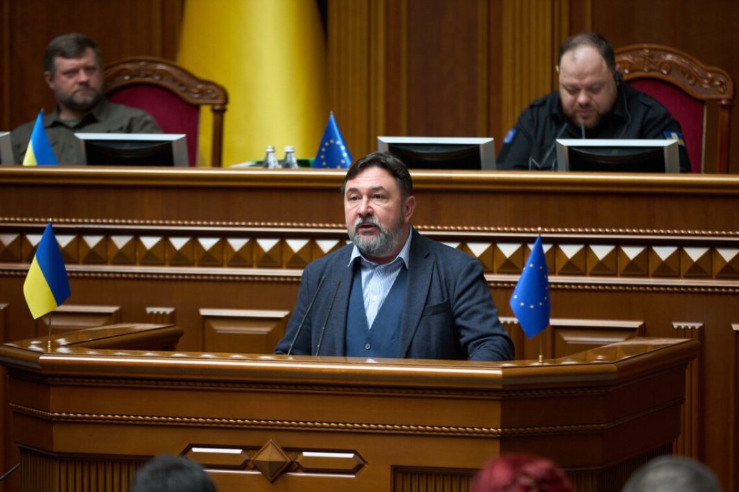 Nikita Poturaev Mykita Poturaev addresses the Verkhovna Rada of Ukraine from the podium