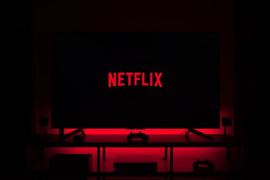 The Netflix logo The Netflix logo on a dark background