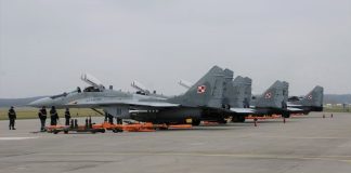 The MiG-29 fighter jet that Poland had offered to Ukraine in exchange for drone technology.