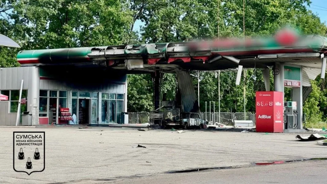 A petrol station in the Sumy region during Russian shelling. A petrol station in the Sumy region during Russian shelling.