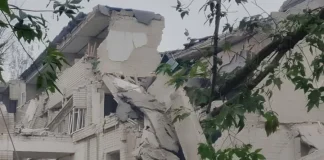 A residential building destroyed following Russian shelling of the Kherson region.