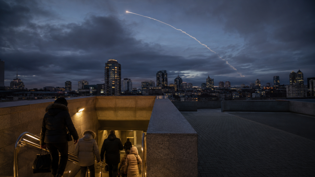 There is a ballistic threat over the city and people are heading for shelter