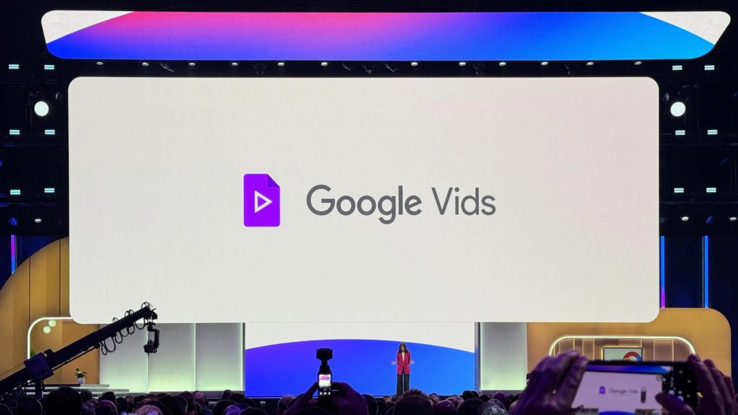 An illustration of the AI avatar and video editing features in Google Vids