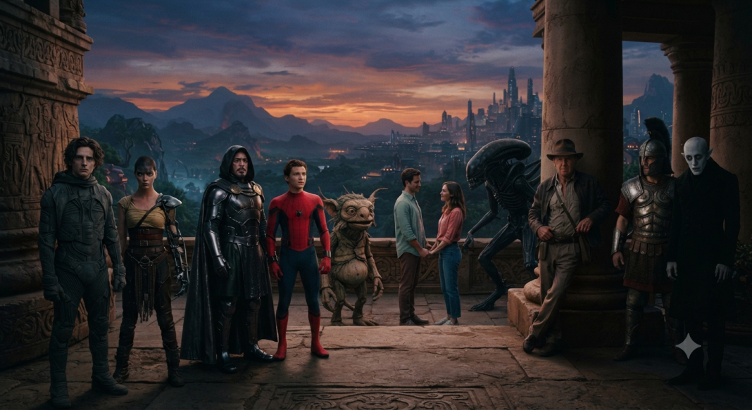 A group of characters from films released in 2026