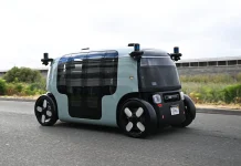 A Zoox robotaxi on the road