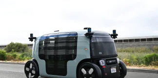 A Zoox robotaxi on the road