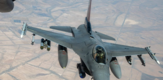 American F-16 fighter jets in the skies over the Middle East