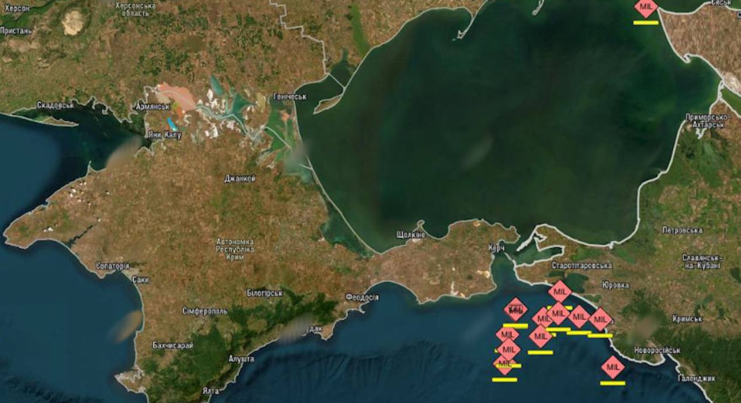 Map showing the Russian tankers that have been hit Vessels in the Black Sea
