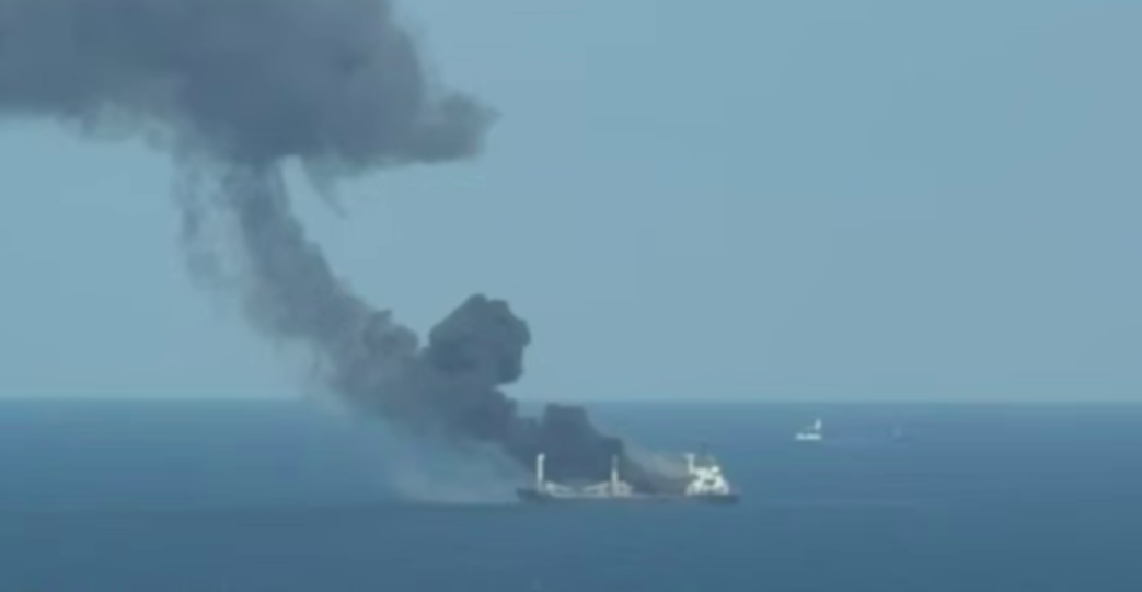Screenshot_1 Civilian vessel on fire in the Black Sea off Odessa