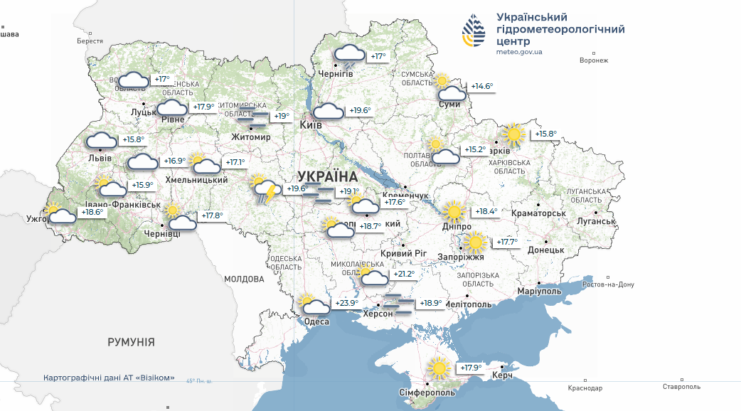 Карта погоди Прогноз погоди в Україні на 20 липня: дощі, грози та спека