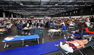 People evacuated due to forest fires at a temporary centre in France