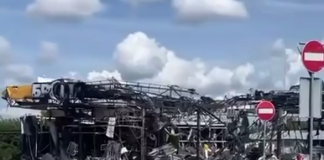 A petrol station in Ukraine has been destroyed