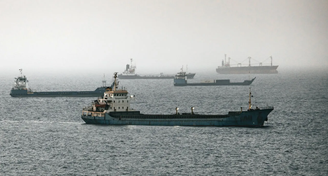 An oil tanker is sailing across the sea