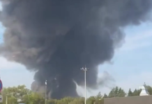 Fire following a drone attack on the Wildberries warehouse in Koledino