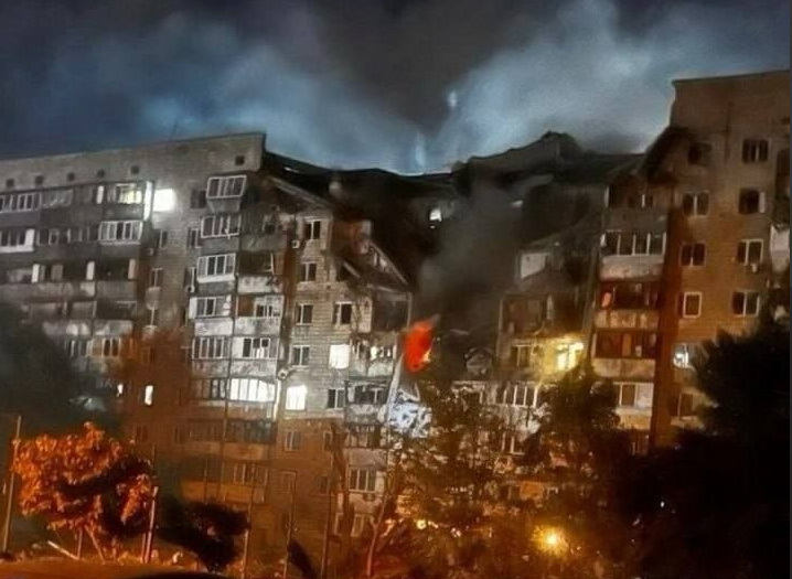 A high-rise building in Kyiv destroyed following a Russian strike. A high-rise building in Kyiv destroyed following a Russian strike.