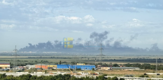 A photograph of the optical-mechanical factory in Azov