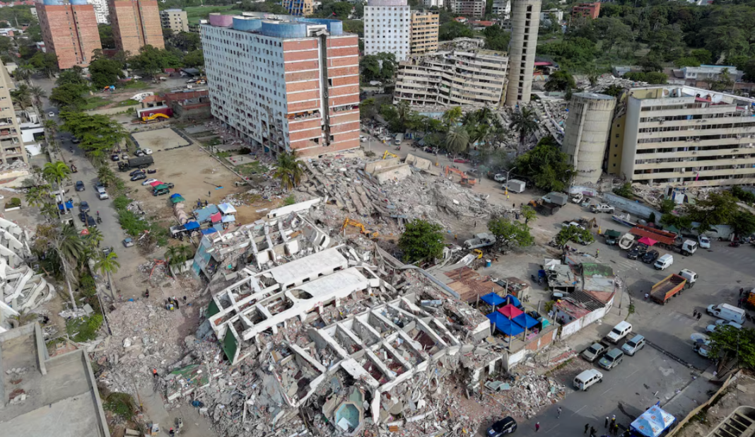 Rescue workers are clearing the rubble following the earthquake Rescue workers are clearing the rubble following the earthquake in Venezuela