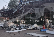 Drone attack on a petrol station in Izium; fire.