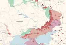 Карта бойових дій в Україні з позначенням лінії фронту на Донбасі та напрямків можливих атак.