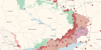 A map of military operations in Ukraine showing the front line in the Donbas and the directions of possible attacks.