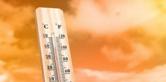 The thermometer is showing a high air temperature