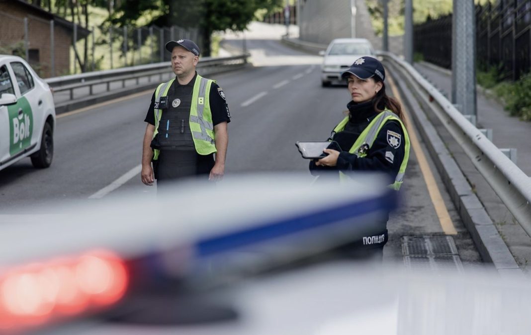 Patrol officers are checking vehicles on the road