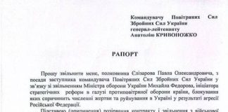 Deputy Commander of the Ukrainian Air Force, Yelizarov, has submitted his resignation Statement by Pavlo Yelizarov regarding his discharge from the Armed Forces of Ukraine